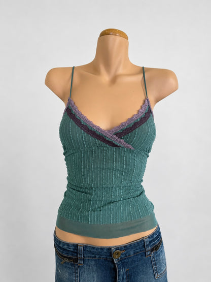 00's Mango mesh cami w lace trim *Teal green • Size M