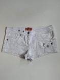 Load image into Gallery viewer, 00's White denim low-rise micro shorts • Size 10-12
