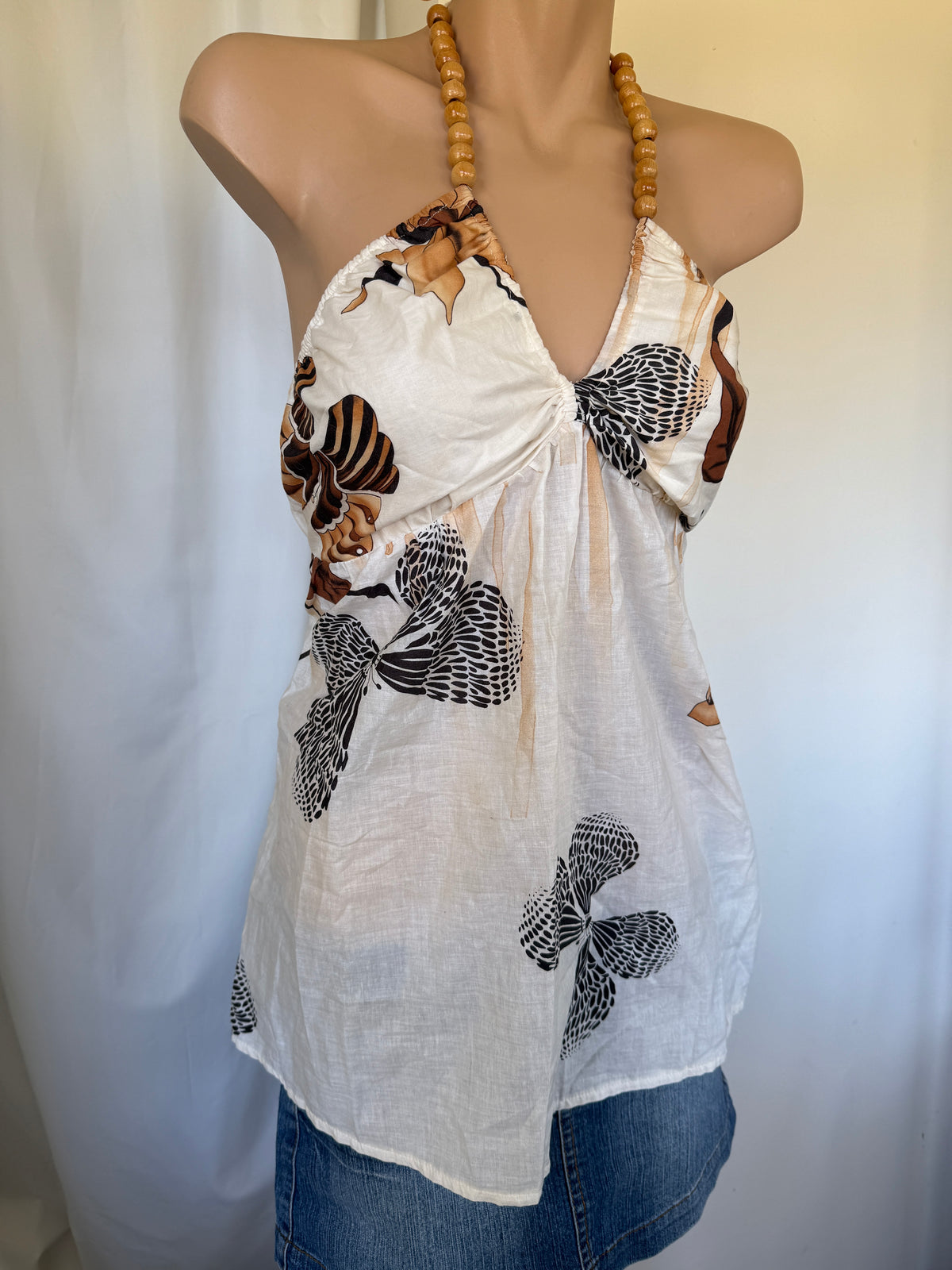 00s Cotton butterfly beaded halter • Size L