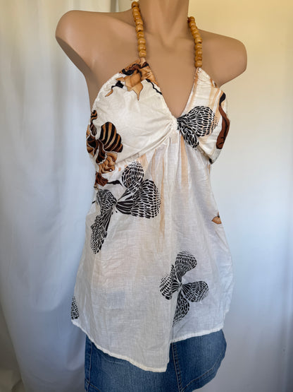 00s Cotton butterfly beaded halter • Size L
