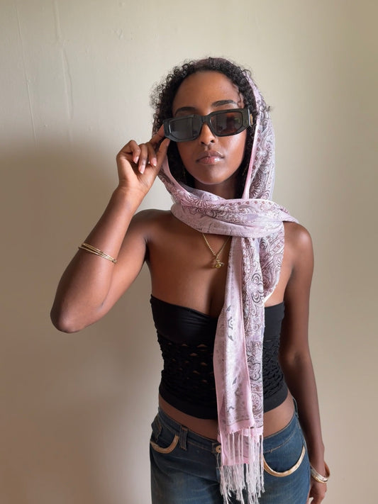 Festi Scarf #6 baby pink sheer paisley print