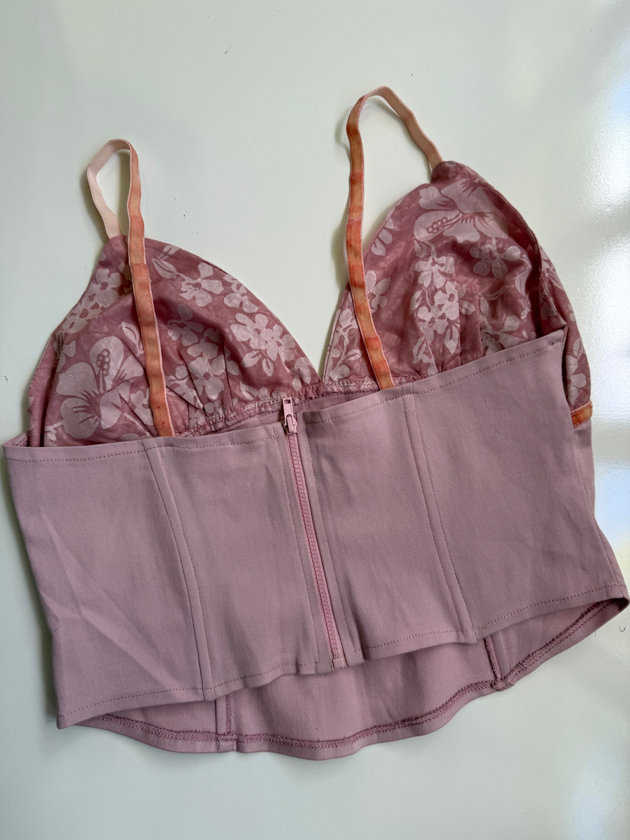 00's Boned tropical corset cami • Size 10