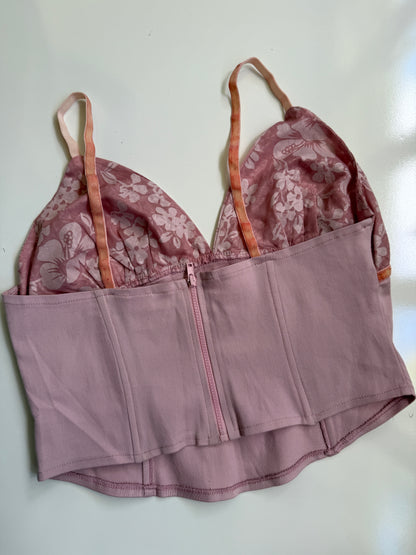 00's Boned tropical corset cami • Size 10