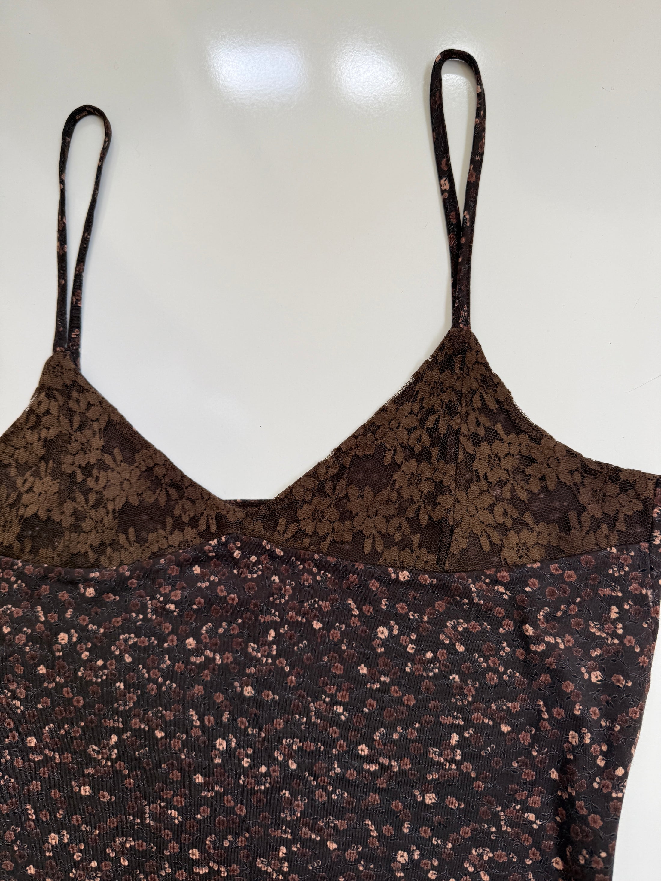 00's Brown floral/lace cami • Size L