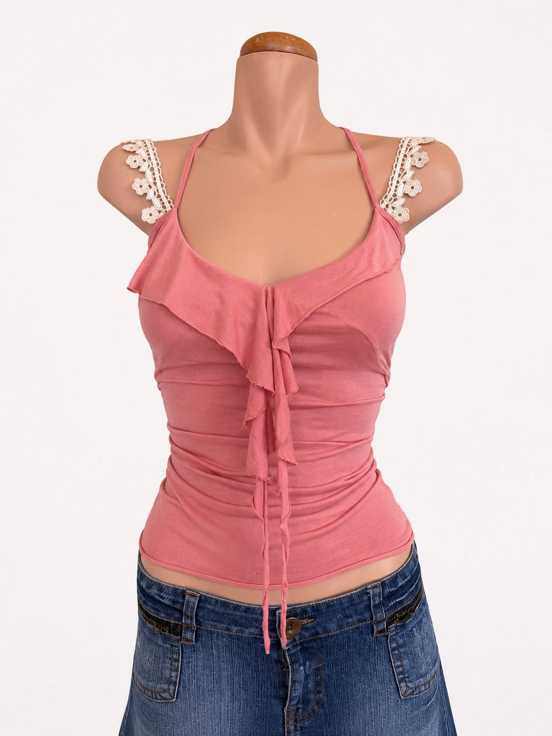 00's French Kookai top w crocheted sequin straps • Size S