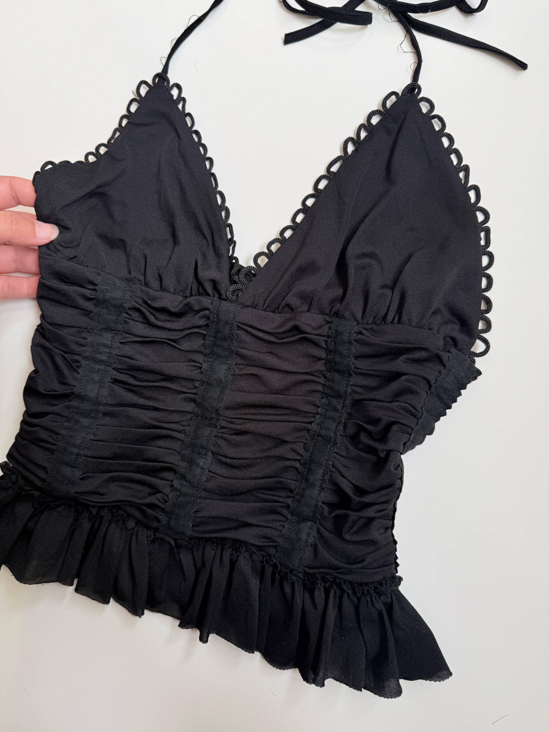 00’s Ruched black halter • Size S