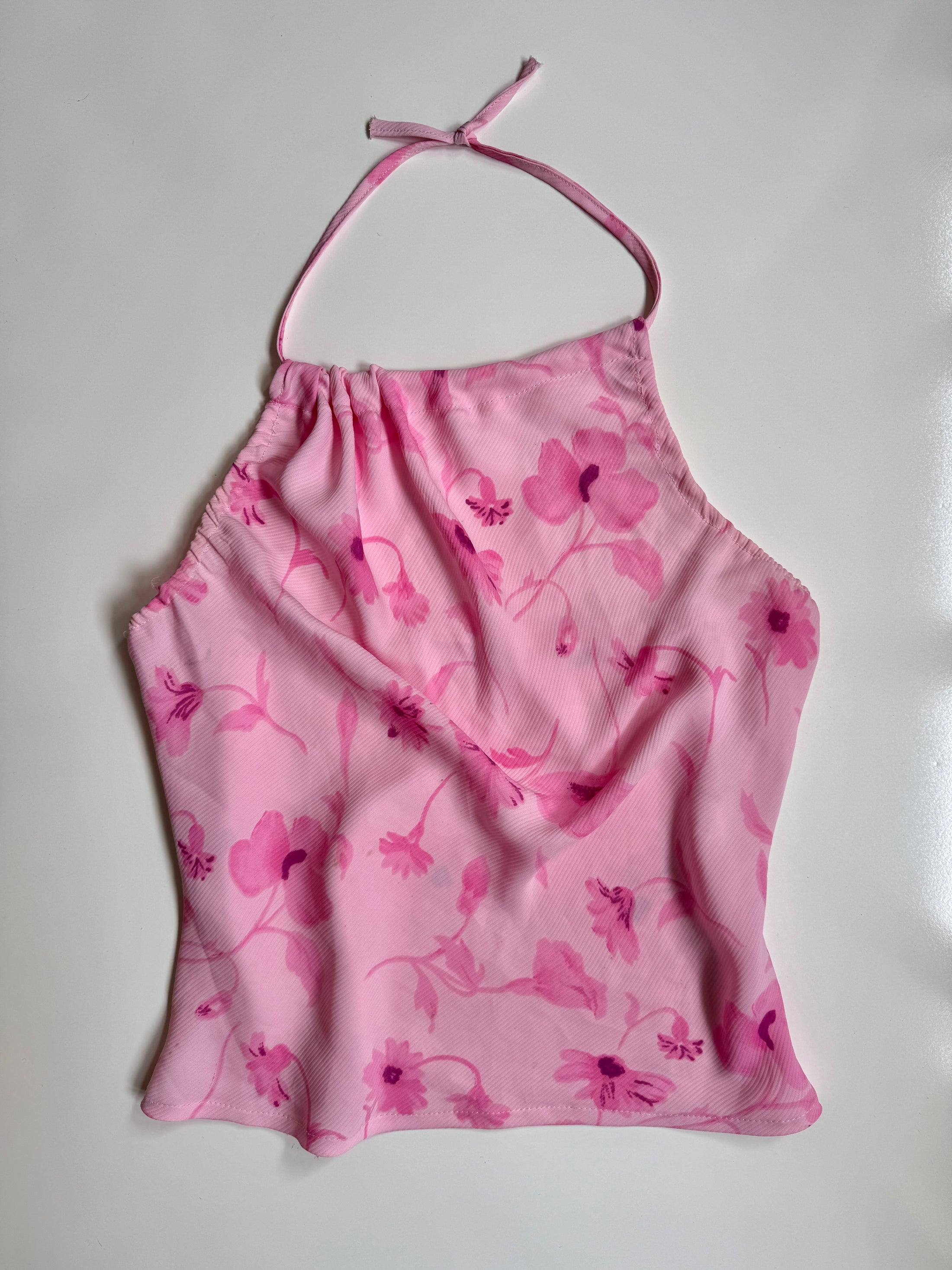 00's sheer baby pink pattern halter • Size L