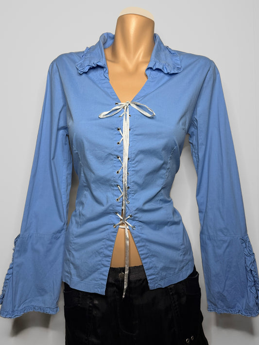 00's Lace up bell sleeve shirt • Size 10