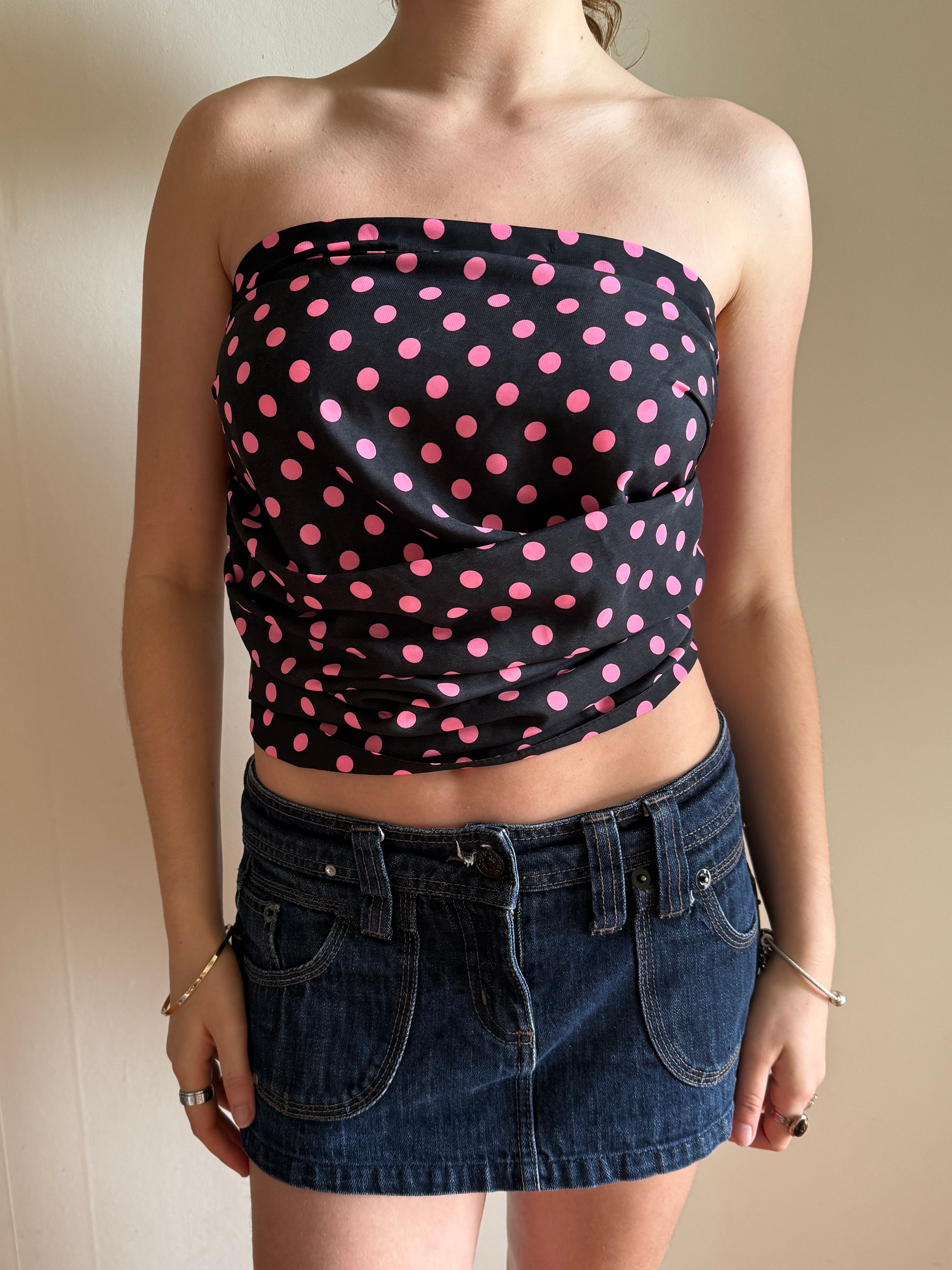 00's Black Pink polka dot scarf