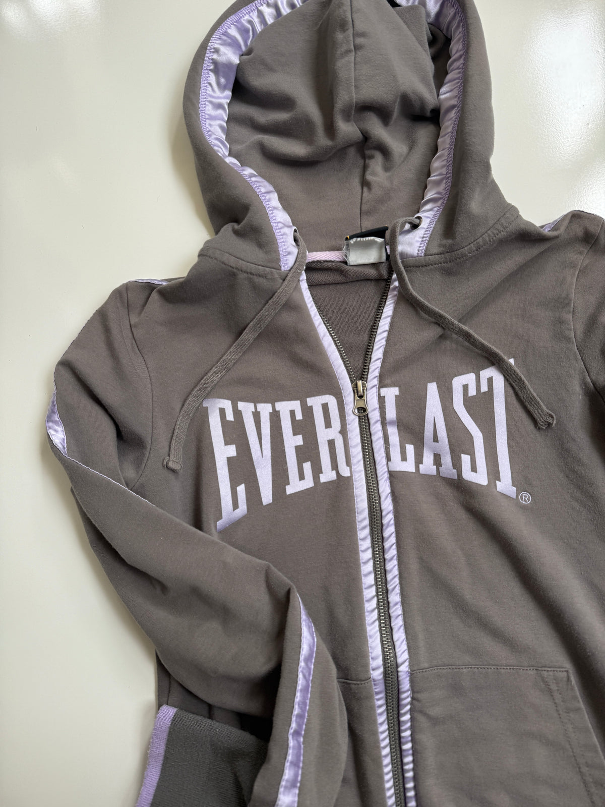 00's Everlast zip hoodie w satin lilac piping • Size S