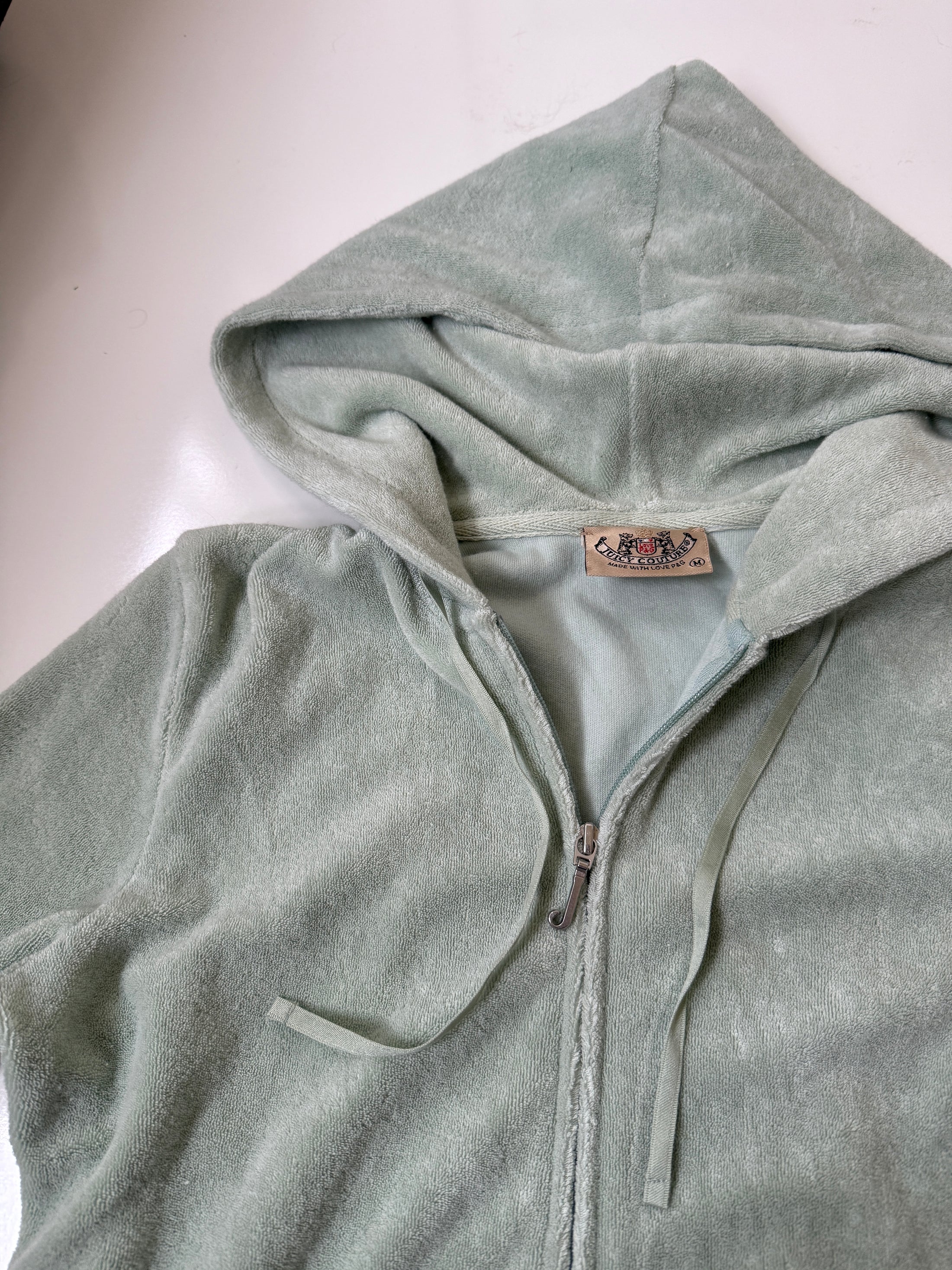00's Juicy Couture pale turquoise terrycloth hoodie• Size S