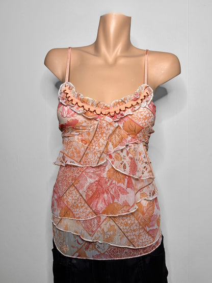 00's Joy Miss sheer tiered beaded ruffle cami