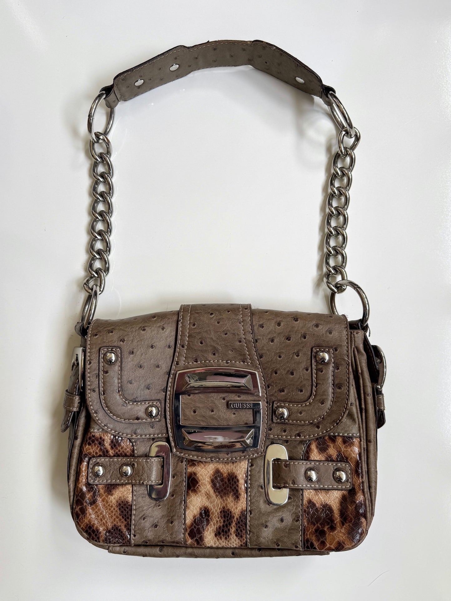00's Guess faux ostrich leather chain bag