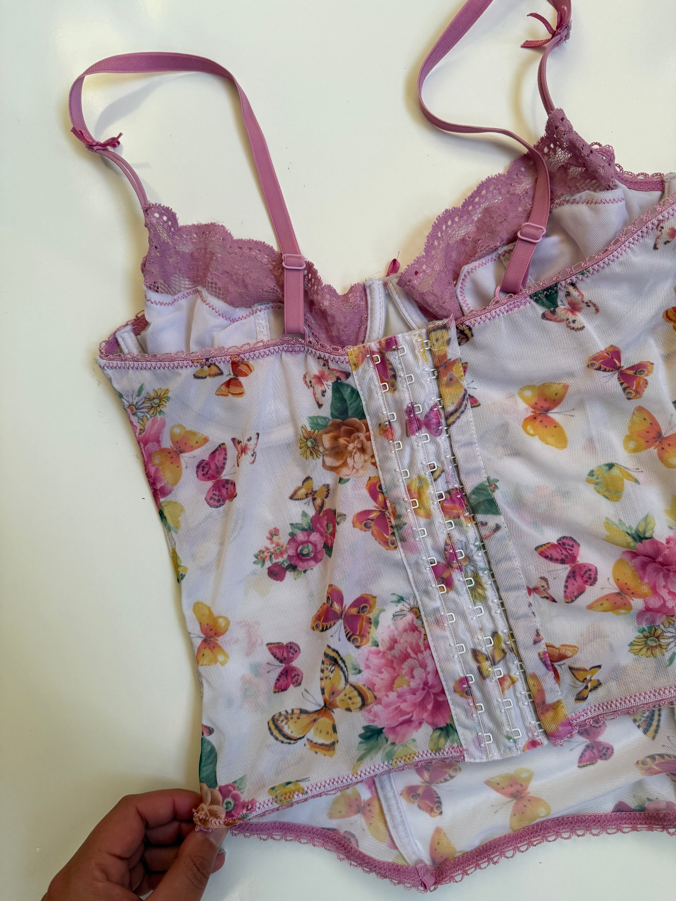 00's Mesh butterfly corset w lace trim • Size S/M