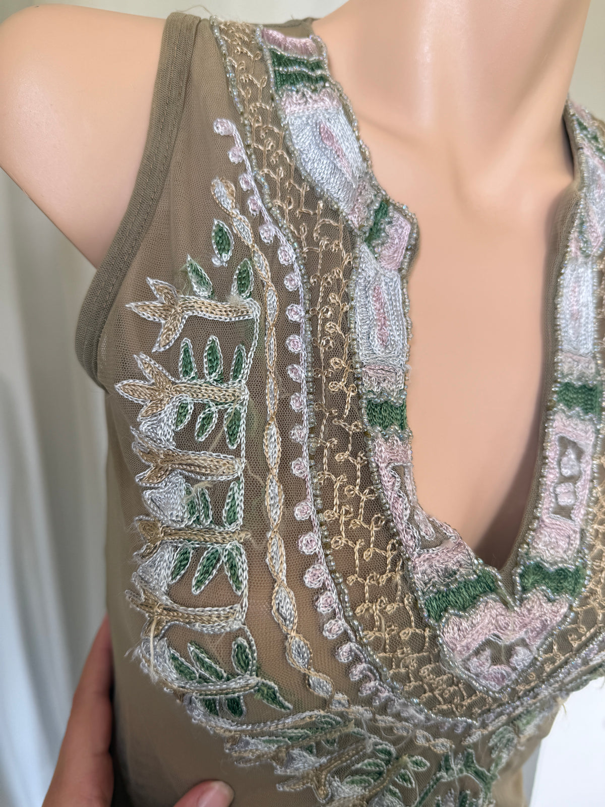 00s Morgan embellished beaded mesh tank • Size S