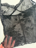 Load image into Gallery viewer, 00's Mesh velvet imprint pattern halter w lace trim • Size S
