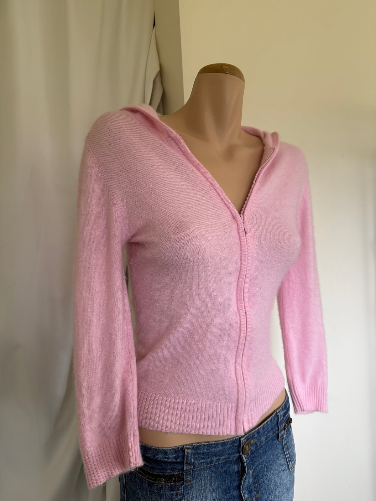 00's Baby pink angora wool blend zip hoodie • Size S