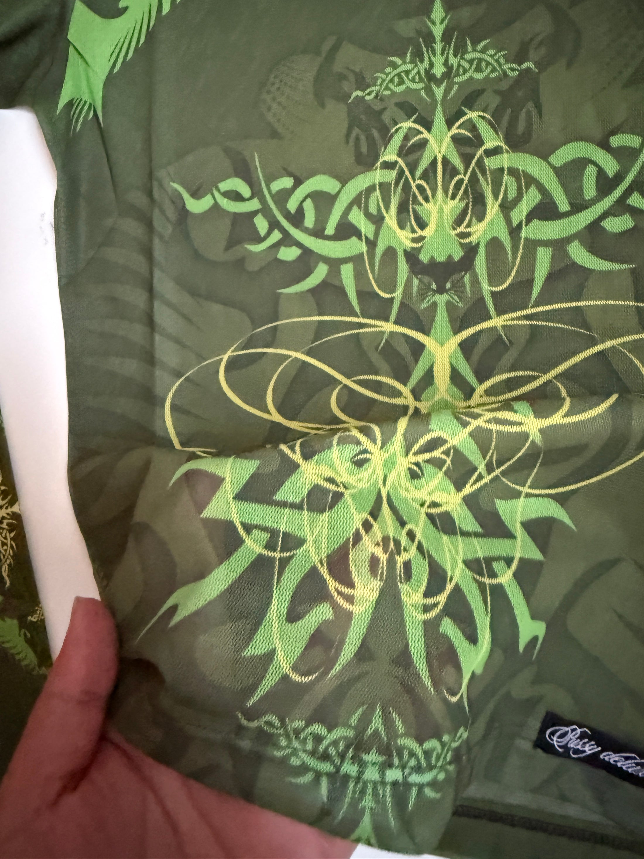 00's Pussy Deluxe khaki mesh print long sleeve • Size S