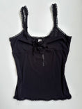 Load image into Gallery viewer, 00's Black mesh cami w ribbon flower motif • Size S
