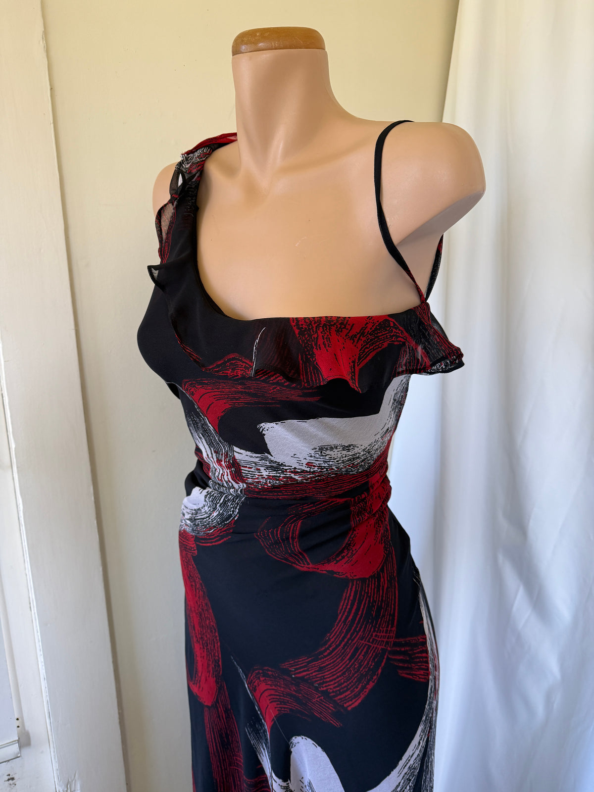 00's Sheer pattern asymmetric one shoulder maxi • Size L