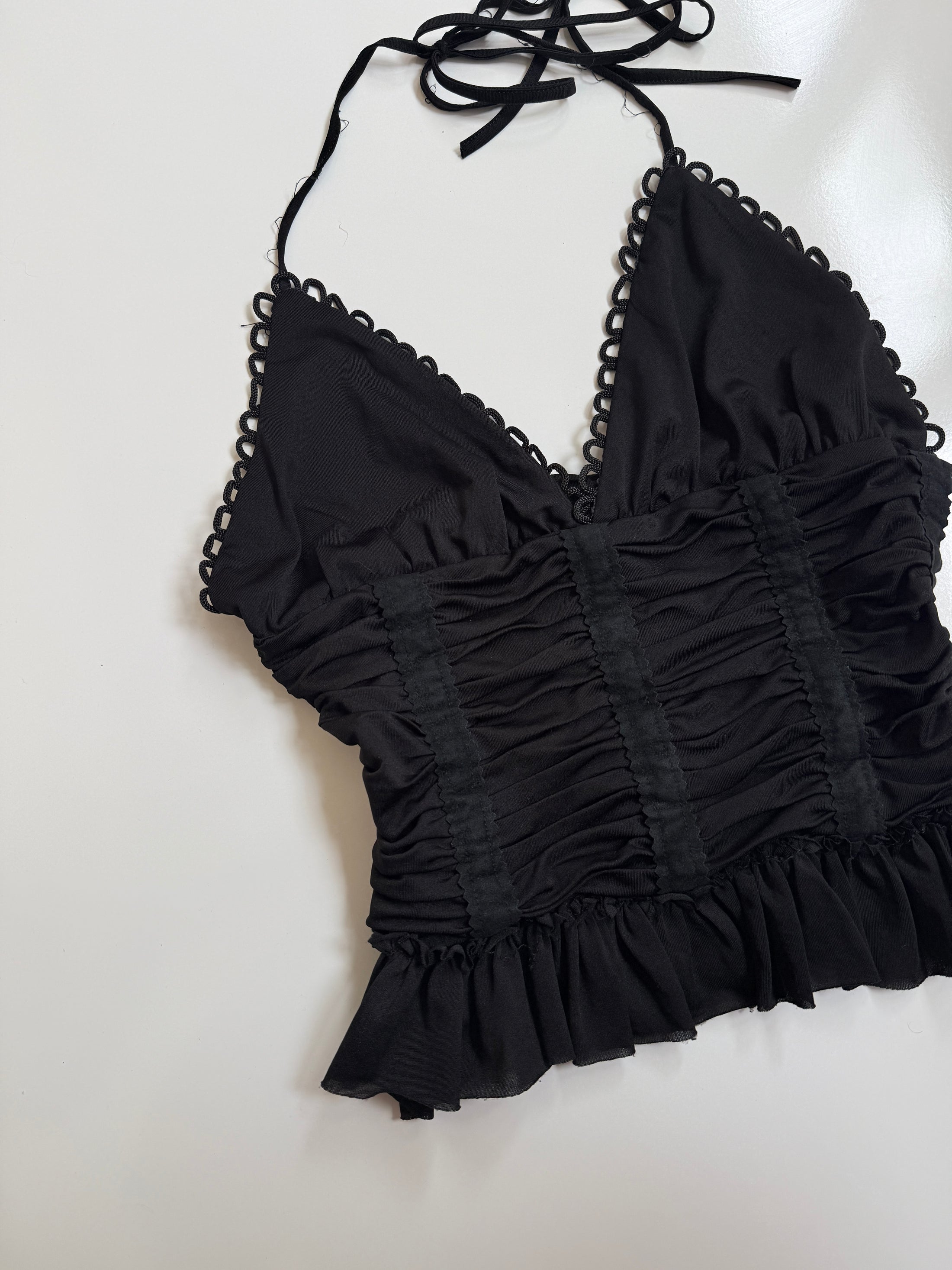 00’s Ruched black halter • Size S
