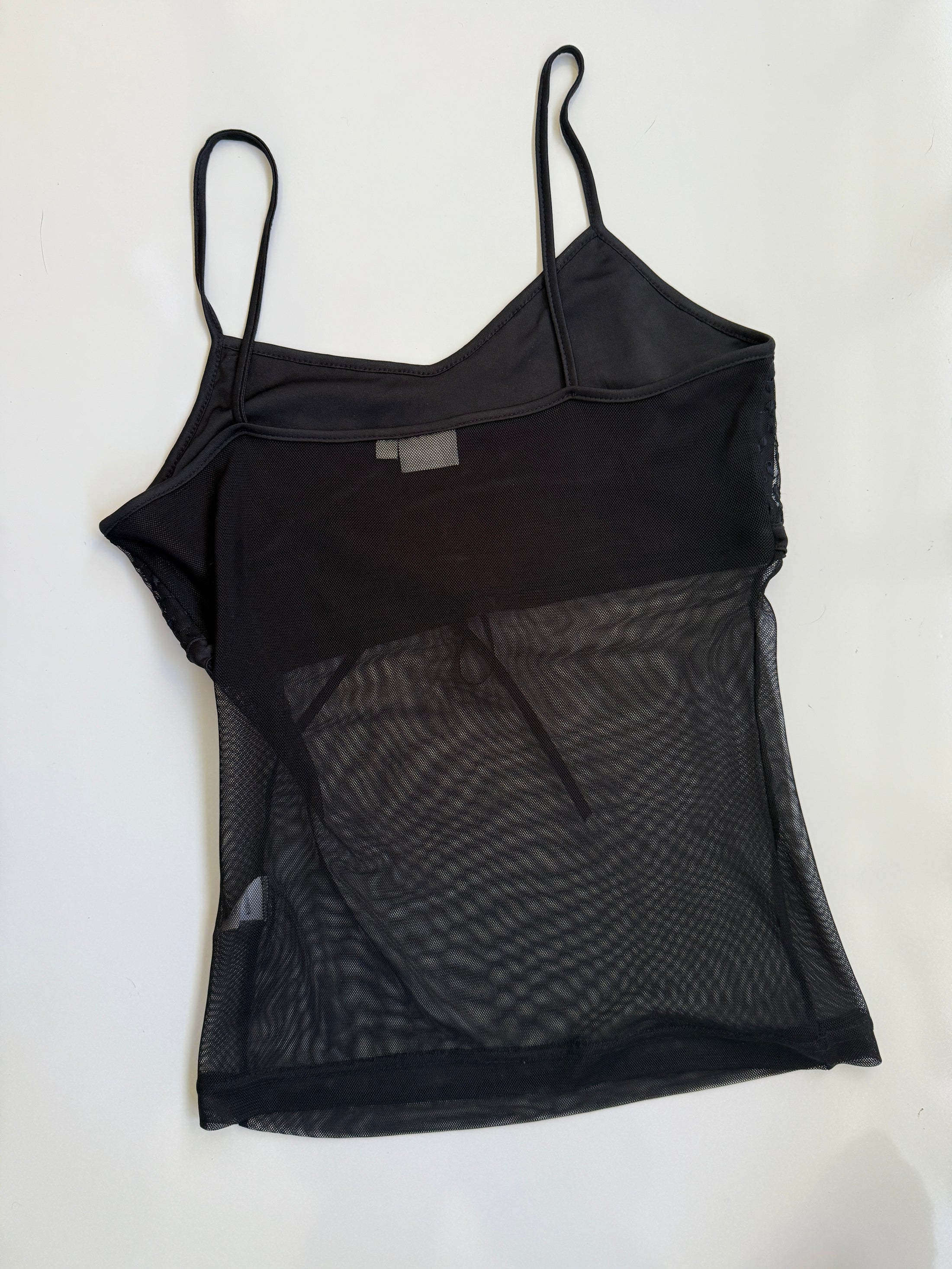 00's Mesh embroidered cami w ribbon • Size M