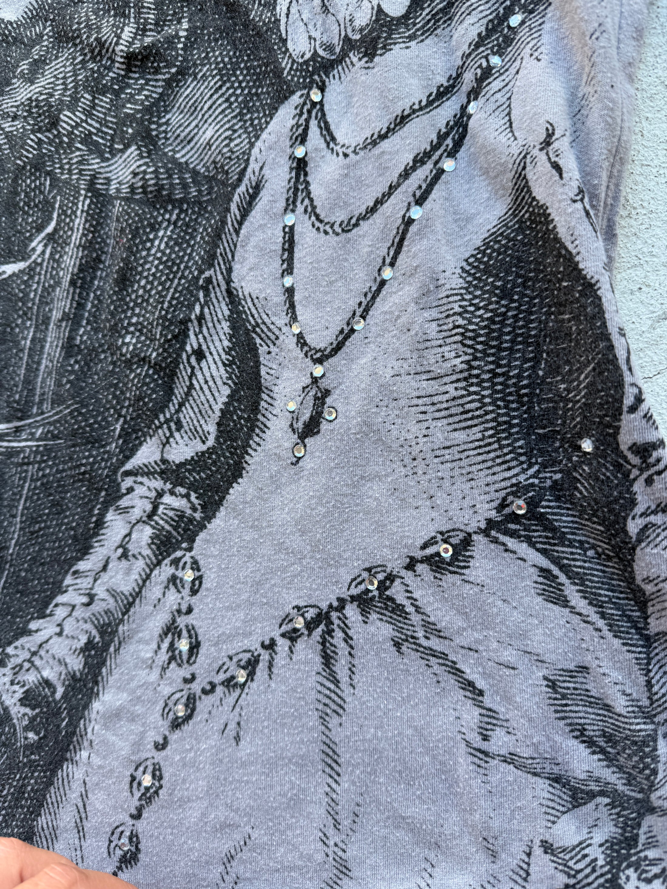 00’s Mango graphic print top w bling detail • Size S