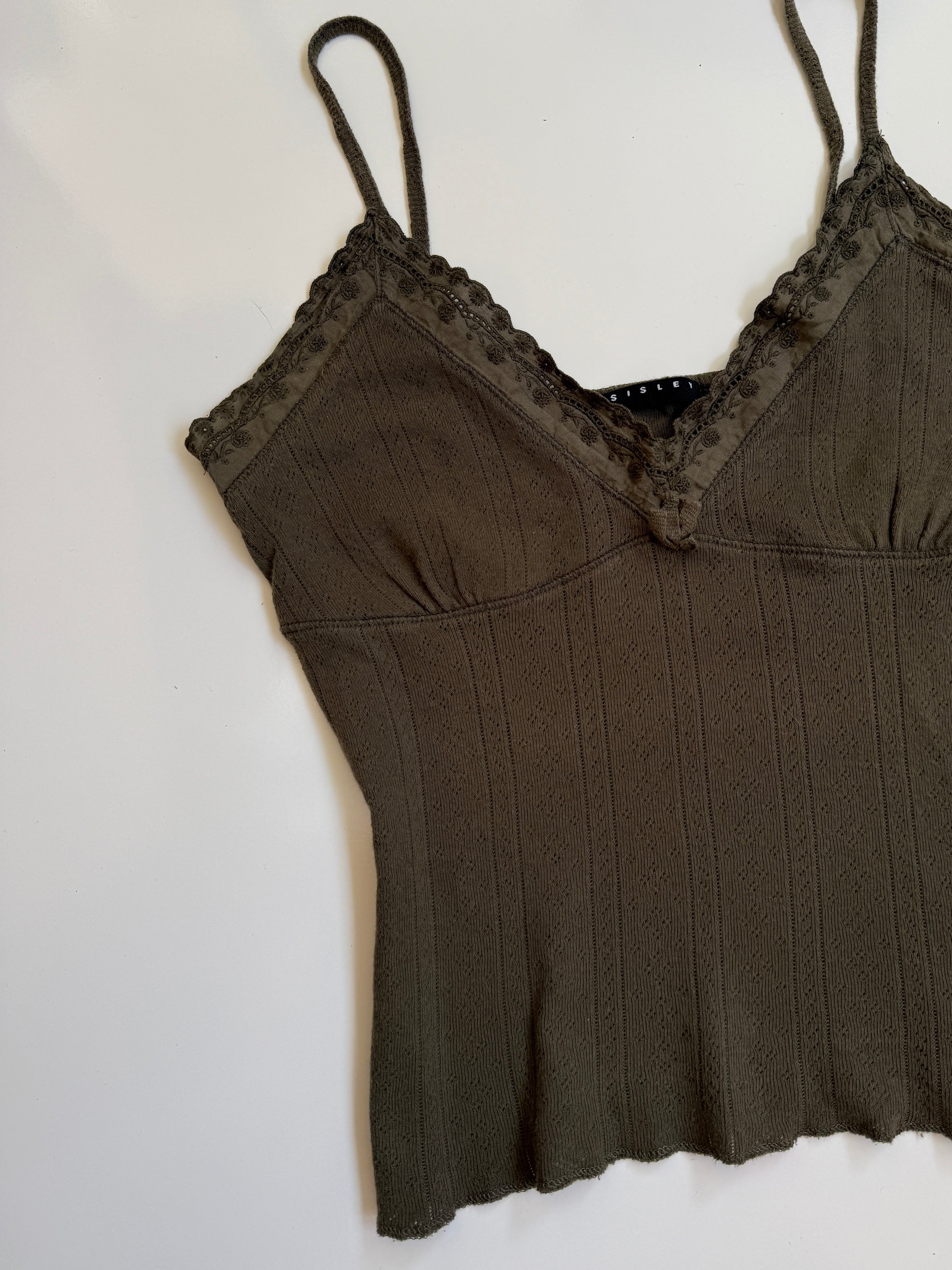 00's Sisley Khaki pointelle cami • Size S