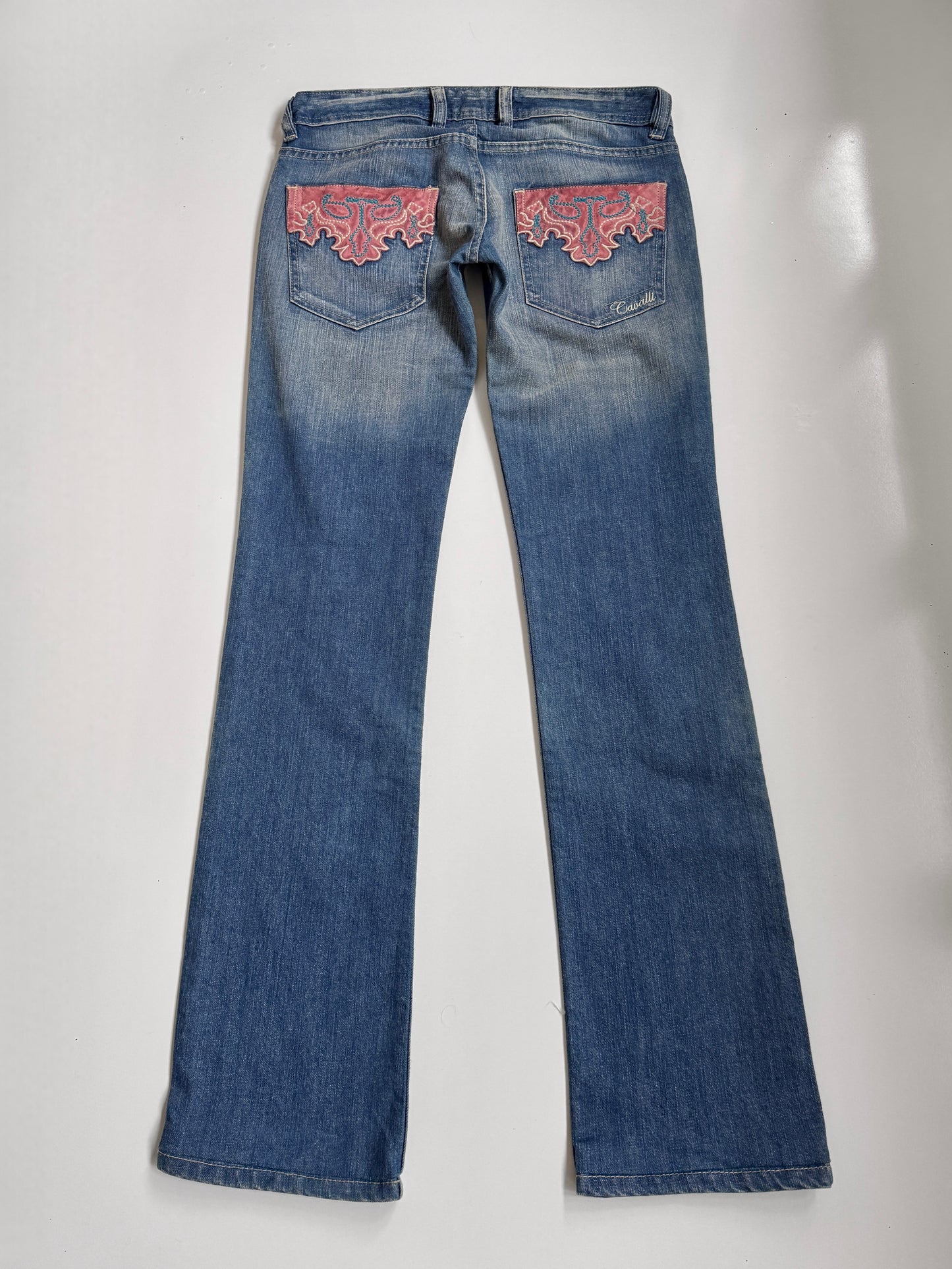00's Cavalli low-rise jeans w suede pocket detail • Size 6/8
