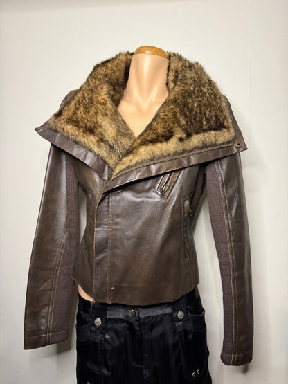 00's Genuine leather Morgan De Toi jacket w faux fur • Size S