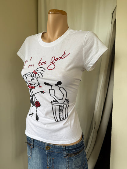 00's "I'm too good" sequin embroidered baby tee • Size L
