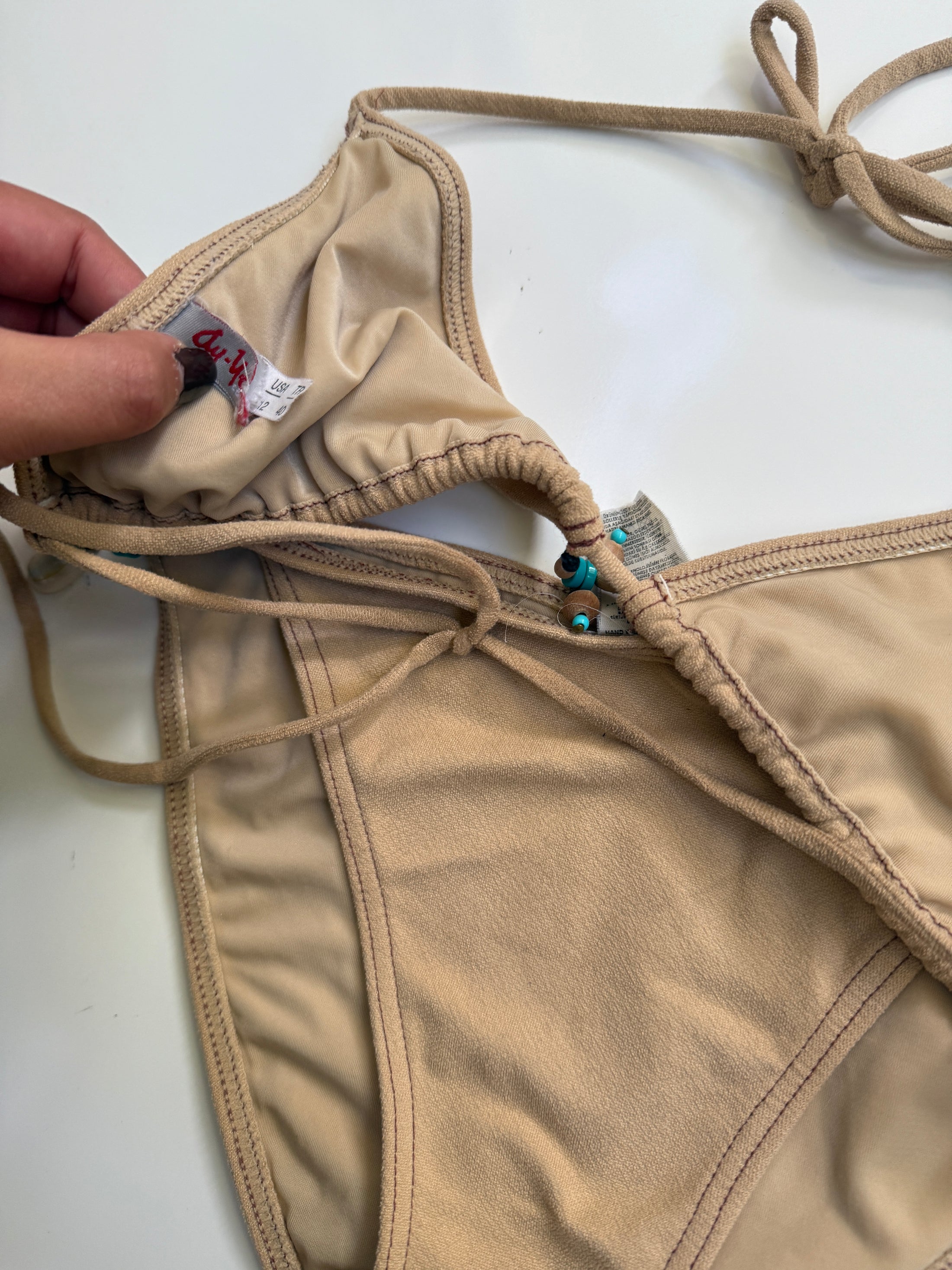 00's Faux Suede beaded bikini set • Size M