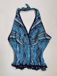 Load image into Gallery viewer, 00's Striped ruched embroidered halter w diamantes • Size S
