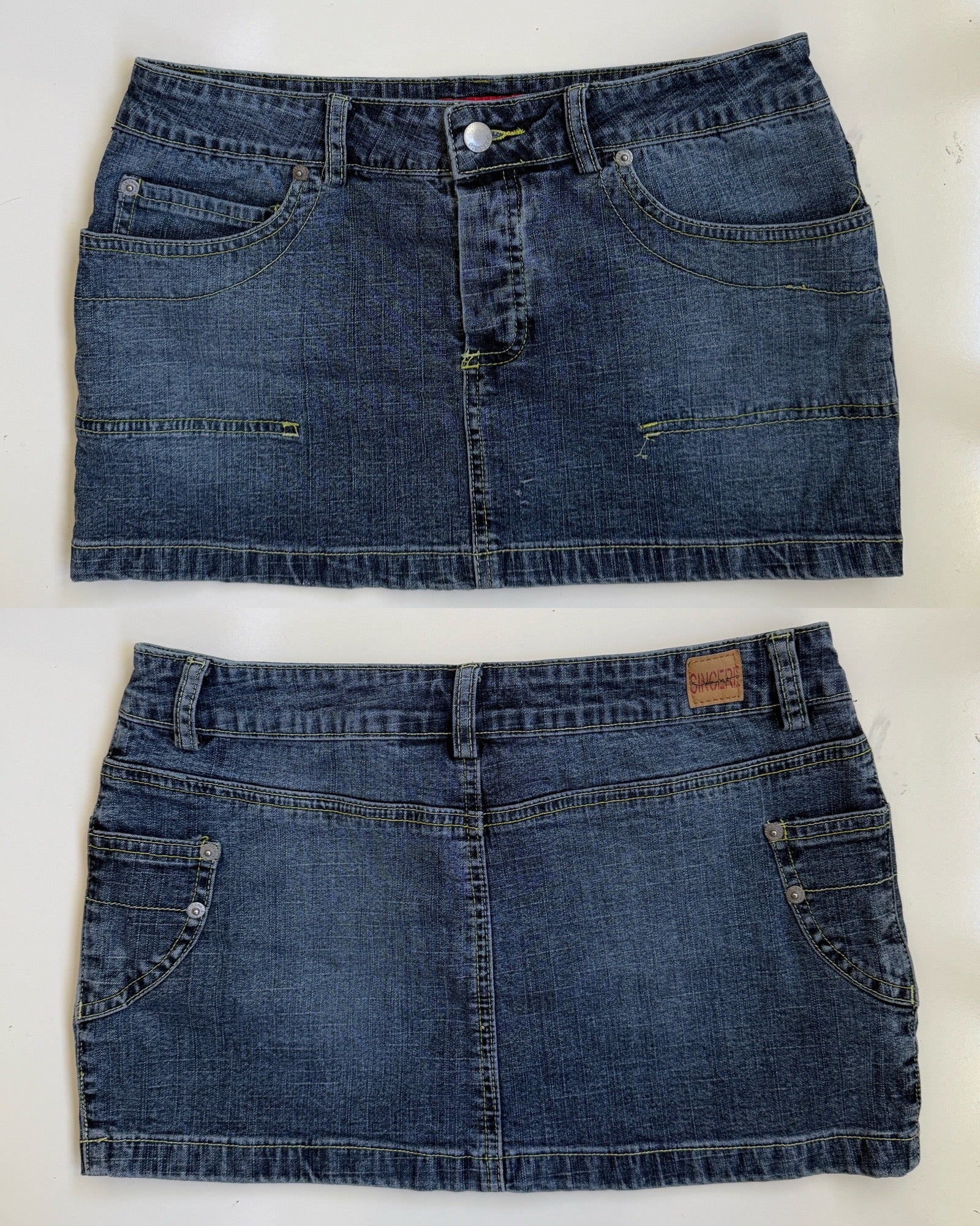 00's denim cargo mini w contrast stitching • Size 8