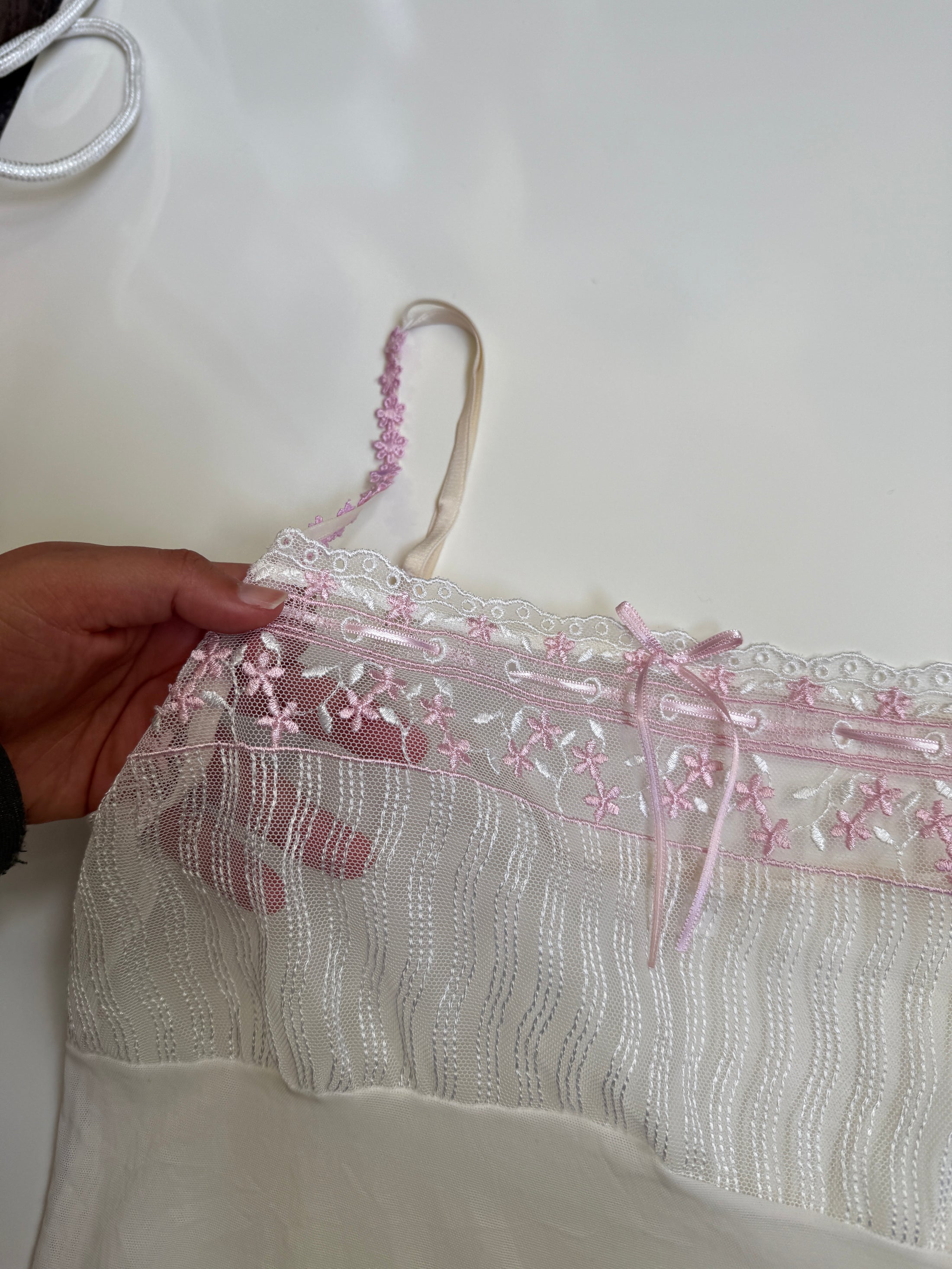 00's Milkmaid mesh embroidered cami • Size M/L