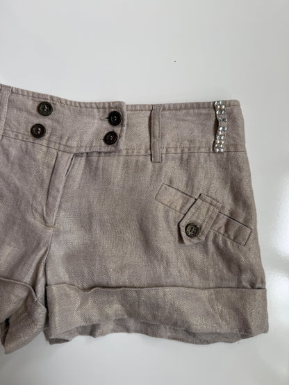 00s River Island linen low-rise micro shorts w studded diamante detail • Size 8