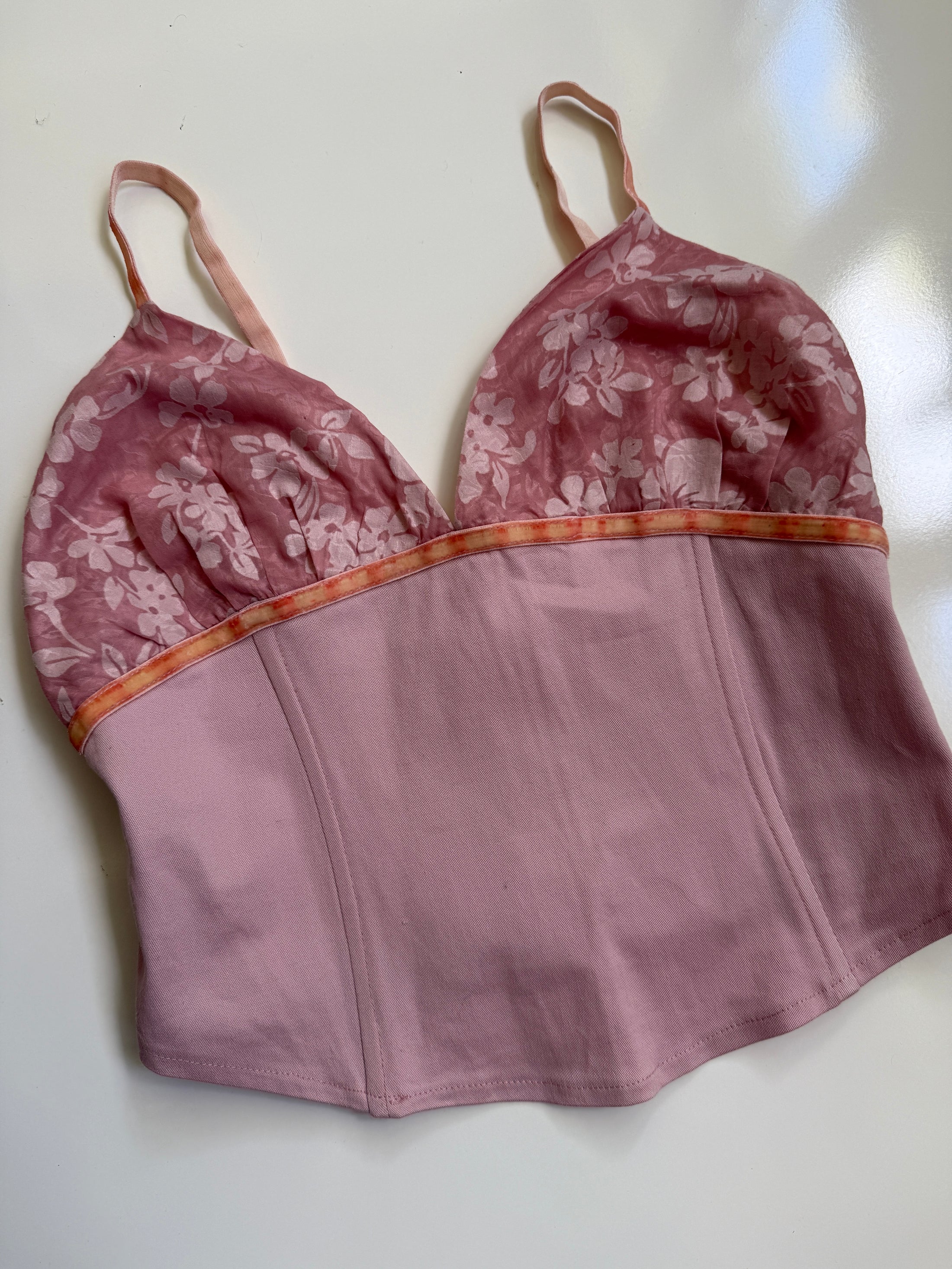 00's Boned tropical corset cami • Size 10