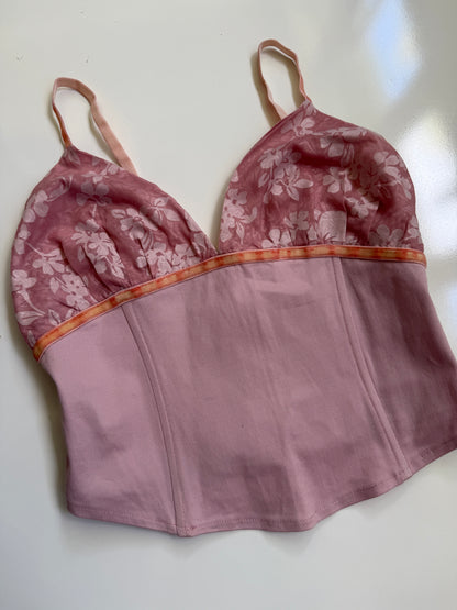 00's Boned tropical corset cami • Size 10