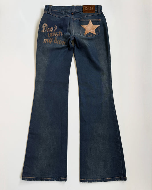 00's Dolce & Gabbana "Don't Touch" low-rise flared jeans• Size 8