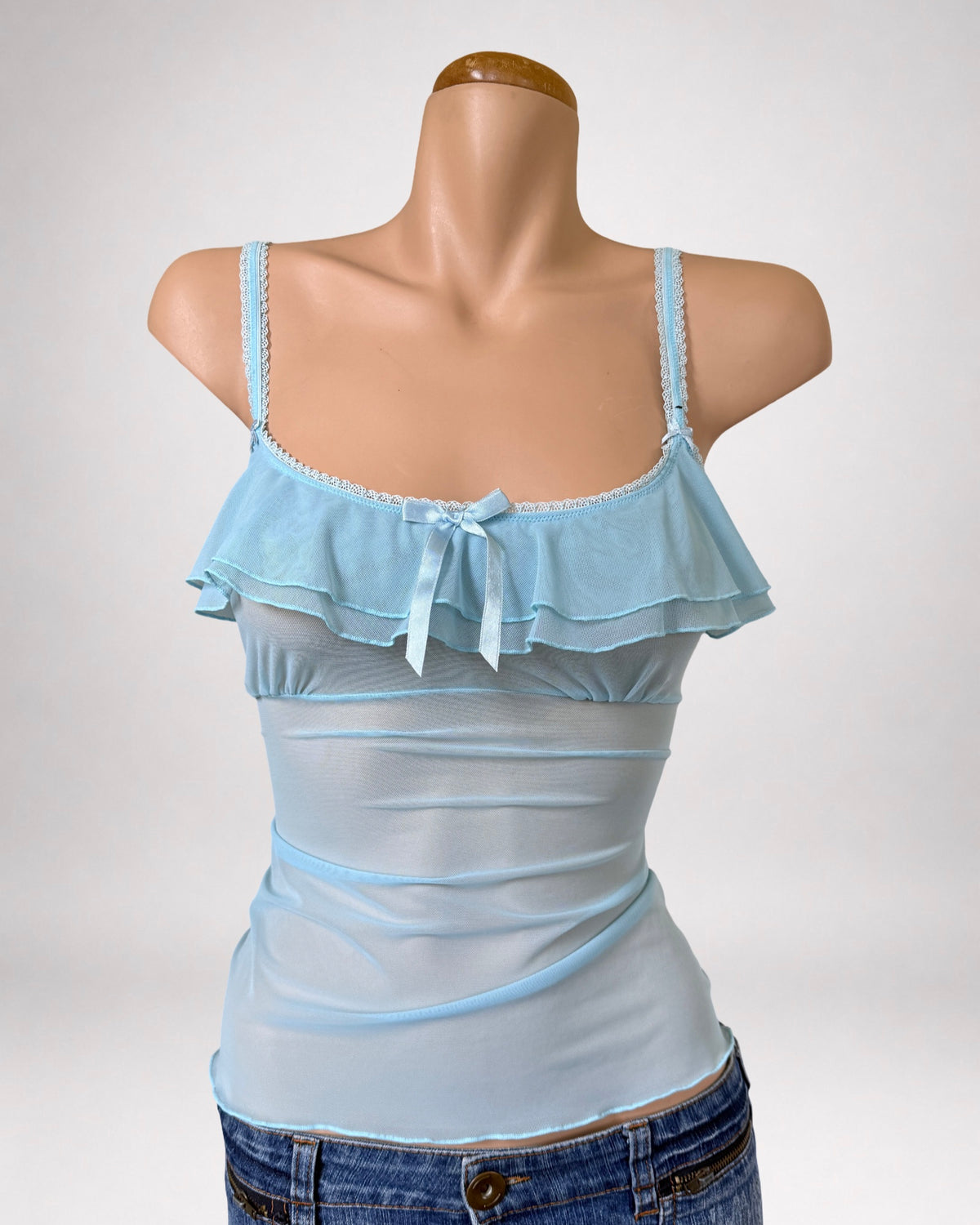 00s Baby blue mesh cami w ribbon • Size M