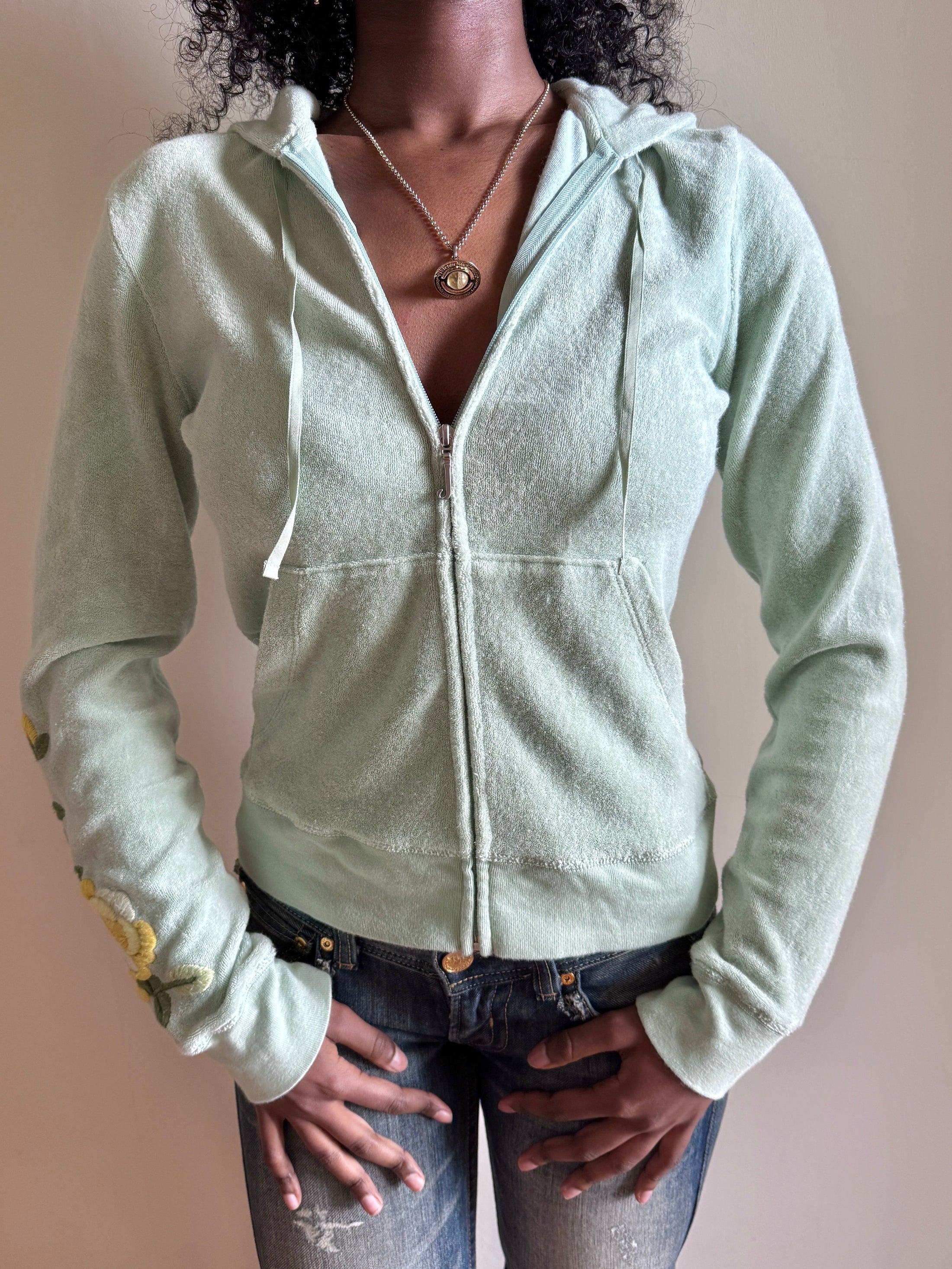 00's Juicy Couture pale turquoise terrycloth hoodie• Size S