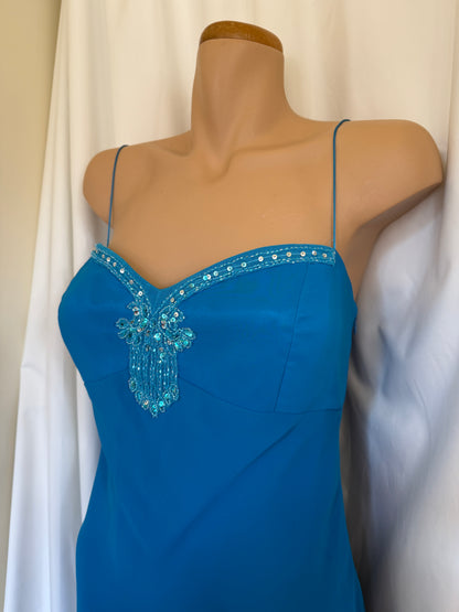 AU 00's Studibaker beaded asymmetric sheer dress • Size 10