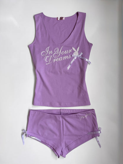Deadstock 00's Playboy lilac set w ribbon detail • Size M
