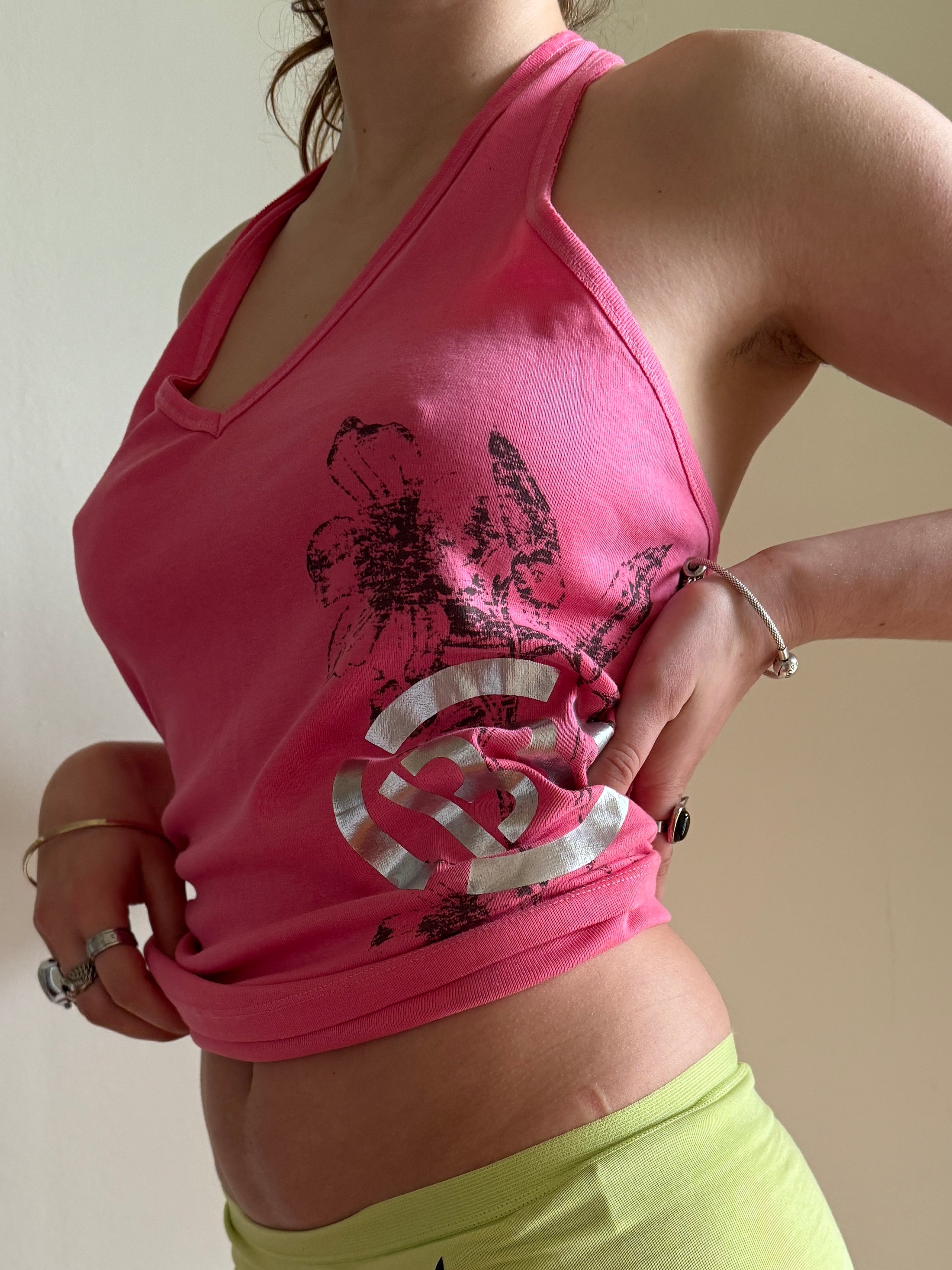 00's Benetton cotton print 2-Way halter • Size L