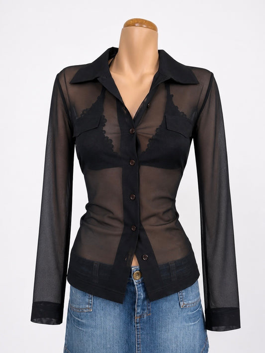 00's Mesh button down long sleeve • Size M