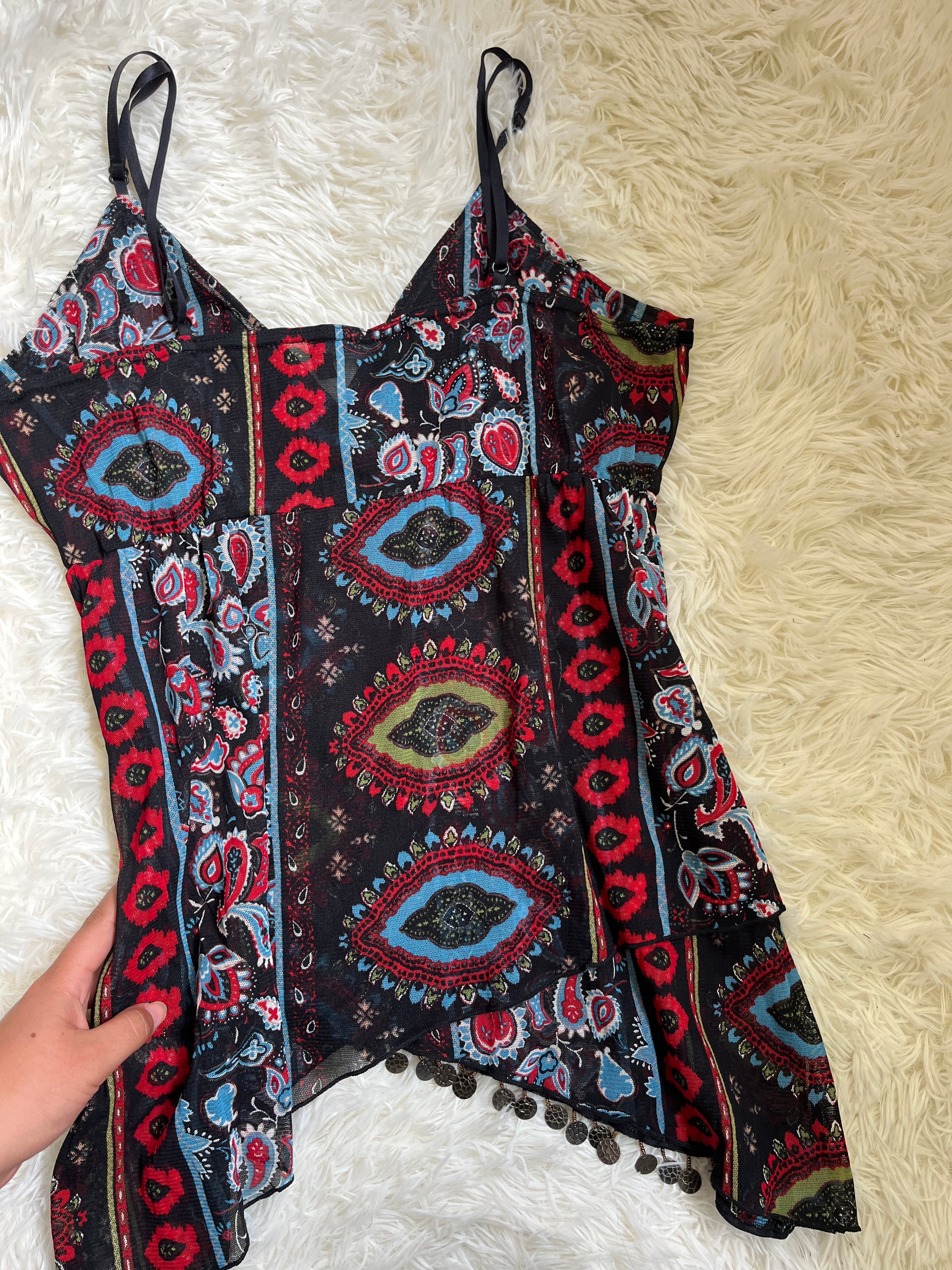 00's Kiabi mesh asymmetric cami w coin detail