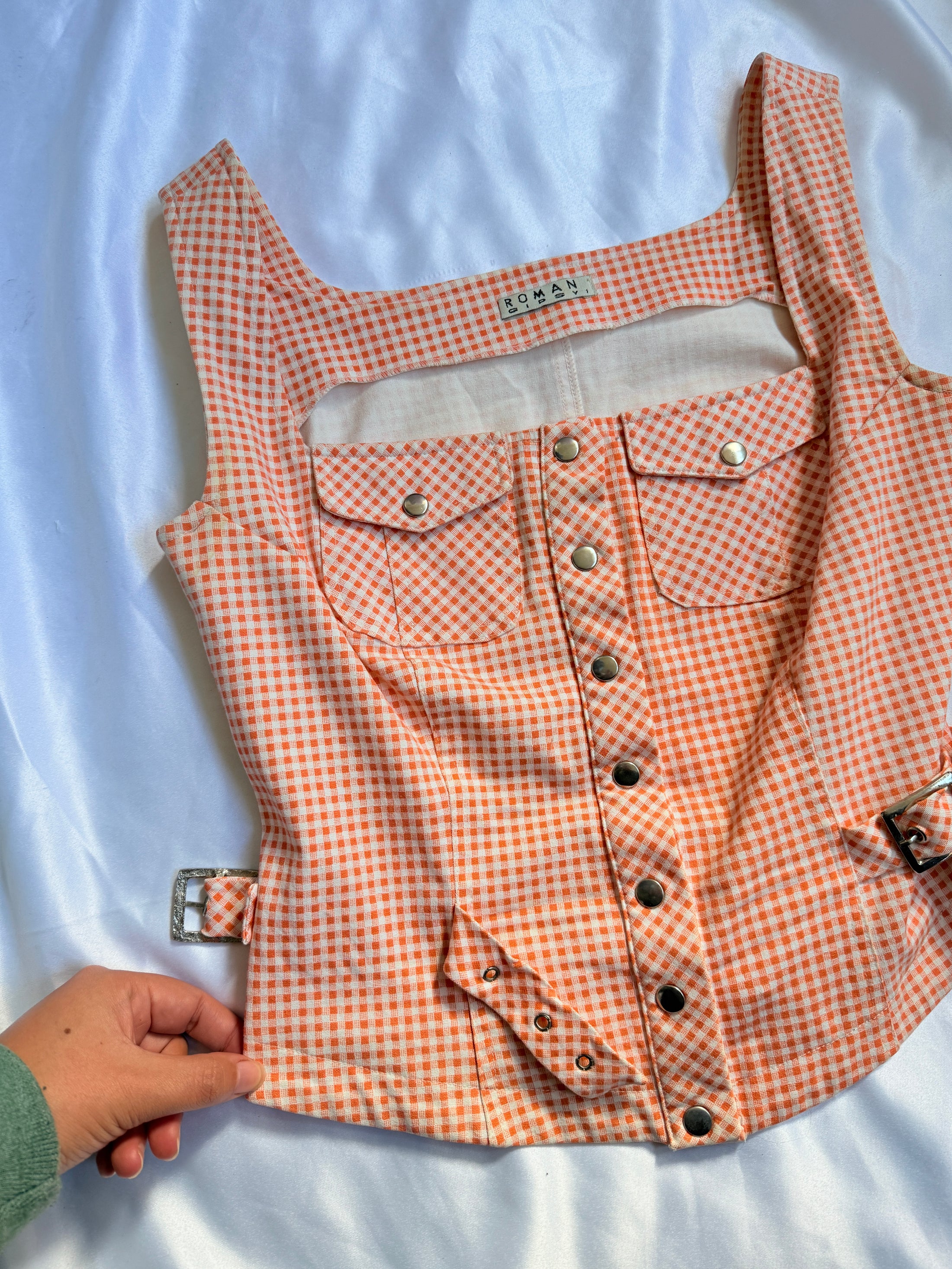 00's Roman gingham corset style top • Size S