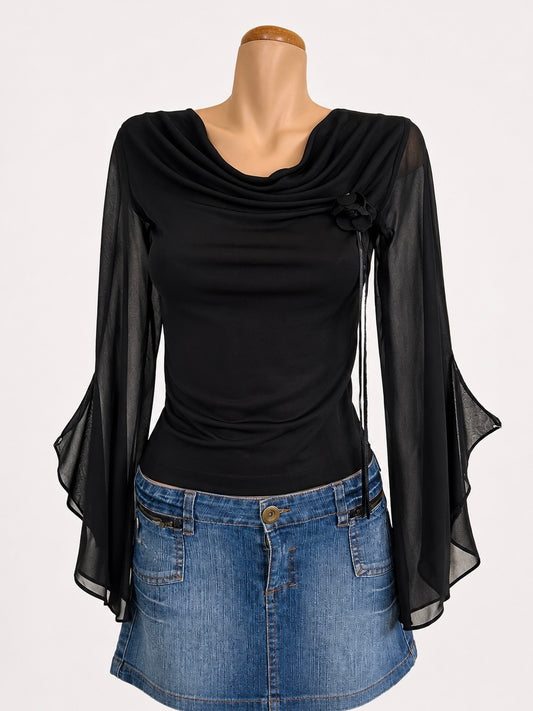 00's Sheer bell sleeve w  beaded flower attachment • Size S