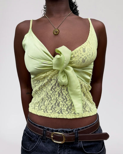 Deadstock 00's Party21 lace w satin ribbon cami *Fluro Green • Size S