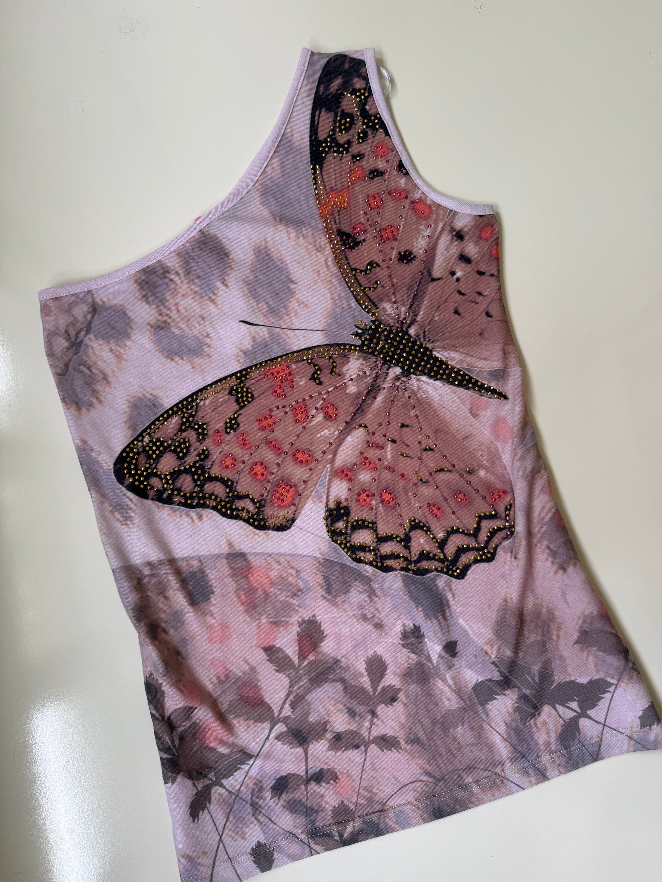 00's Butterfly diamante one shoulder • Size L
